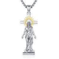 wholesale 925 Sterling Silver Jesus Cross Pendant Necklace With Gold Halo And Prayer Base-A01-Hanging Cross-Sun