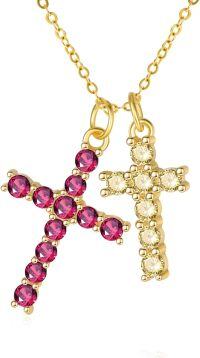 wholesale 14K Gold Sterling Silver Birthstone Double Cross Necklace for Women-07-11-Jul-Nov