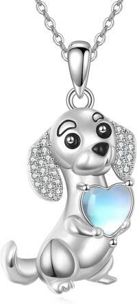 wholesale 925 Sterling Silver Moonstone Heart Dachshund Pendant Necklace for Women - Cute Dog -Dachshund