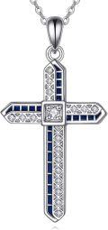 wholesale 925 Sterling Silver Blue Sapphire & Cubic Zirconia Cross Pendant Necklace for Women Mom Gift-0-0
