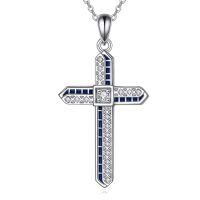 wholesale 925 Sterling Silver Blue Sapphire & Cubic Zirconia Cross Pendant Necklace for Women Mom Gift-D-Cubic Zirconia Cross