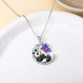 wholesale 925 Sterling Silver Purple Butterfly and Black & White Panda Pendant Necklace for Women-0-3