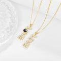 wholesale 925 Sterling Silver Black Onyx LOVE Pendant Necklace with Cubic Zirconia and Gold Plated Chain - Adjustable Length Romantic Gift for Her-0-3
