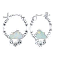 wholesale 925 Sterling Silver Cloud Opal Raindrop Zircon Hoop Earrings White Gold Plated-Cloud