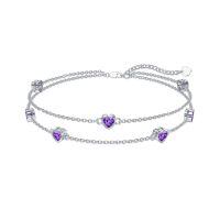 wholesale 925 Sterling Silver Heart Birthstone Anklet Bracelets for Women-02-Amethyst Bracelet 7\"-9\"