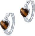 wholesale 925 Sterling Silver Tiger Eye Stone Celtic Heart Hoop Earrings - Small Huggies  for Her-0-0
