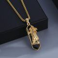 wholesale 925 Sterling Silver Gold Plated Saint Christopher Black Onyx Pendant Necklace-0-3