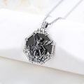 wholesale 925 Sterling Silver St Michael's Shield Pendant Necklace for Men Women - Guardian Angel Protection s 24 Chain Black Enamel Artwork Design Charm Accessories-0-2