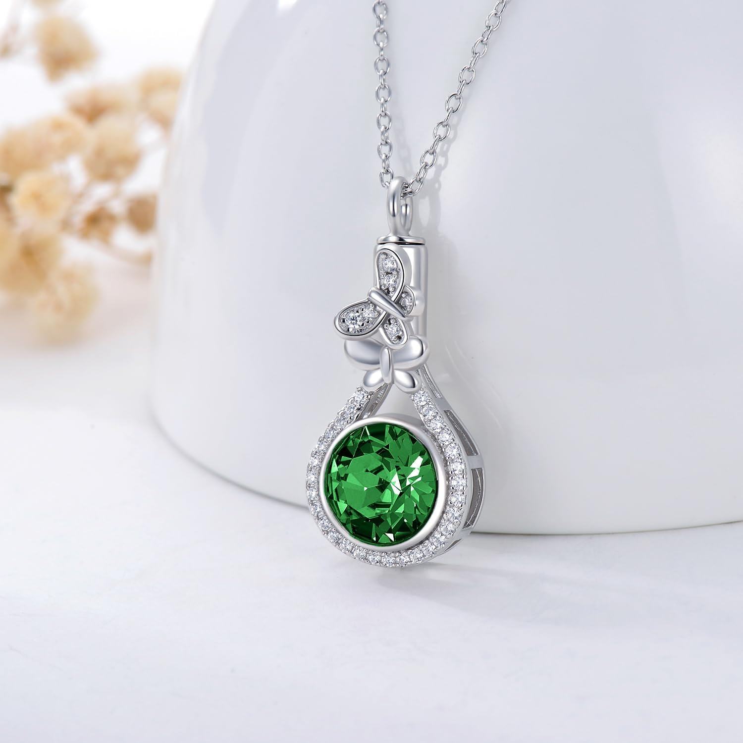 925 Sterling Silver Austrian Crystal Butterfly Urn Necklace for Ashes-0-2