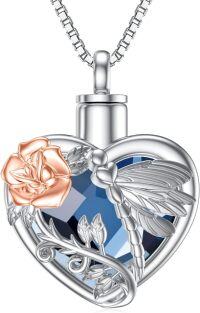 wholesale S925 Sterling Silver & Blue Crystal Dragonfly Urn Necklace for Ashes, Cremation Jewelry Pendant-C-Dragonfly Urn Necklace