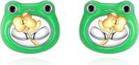 wholesale 925 Sterling Silver Frog Flower Stud Earrings Green Enamel Gold Plated Jewelry for Girls and Women 3D Animal Design Minimalist Fashion Accessories Gift Boxed-frog stud earrings