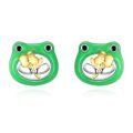 wholesale 925 Sterling Silver Frog Flower Stud Earrings Green Enamel Gold Plated Jewelry for Girls and Women 3D Animal Design Minimalist Fashion Accessories Gift Boxed-0-0