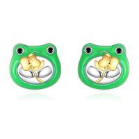 wholesale 925 Sterling Silver Frog Flower Stud Earrings Green Enamel Gold Plated Jewelry for Girls and Women 3D Animal Design Minimalist Fashion Accessories Gift Boxed-frog stud earrings