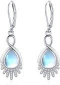 wholesale 925 Sterling Silver Teardrop Moonstone & Opal Drop Earrings w/Feather Design Leverbacks for Women-0-0