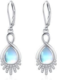 wholesale 925 Sterling Silver Teardrop Moonstone & Opal Drop Earrings w/Feather Design Leverbacks for Women-Infinity