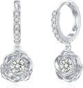wholesale 925 Sterling Silver Plated White Gold  1CT Moissanite Heart Drop Dangle Hoop Earrings for Women-0-0