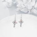 wholesale 925 Sterling Silver Cross with Rainbow Stones Drop Dangle Hook Earrings for Women Girls Gift Set-0-2
