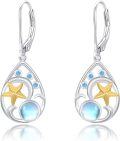wholesale 925 Sterling Silver Starfish & Moonstone Teardrop Dangle Earrings Gifts for Her-0-0