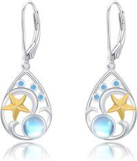 wholesale 925 Sterling Silver Starfish & Moonstone Teardrop Dangle Earrings Gifts for Her-Starfish
