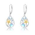 wholesale 925 Sterling Silver Starfish Moonstone Ocean Wave Two Tone Drop Earrings-0-0