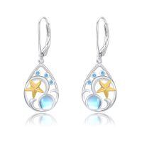 wholesale 925 Sterling Silver Starfish Moonstone Ocean Wave Two Tone Drop Earrings-Starfish