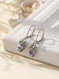 wholesale 925 Sterling Silver Purple Crystal Owl Leverback Earrings - Adorable Animal  for Her-0-1