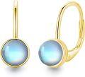 wholesale  925 Sterling Silver Yellow Gold Moonstone Earrings for Women, Hypoallergenic, Nickel-Free, 6x8mm, Gift Box, Romantic Blue Stone Jewelry-0-0