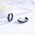 wholesale 925 Sterling Silver 15mm Norse Rune Black Cubic Zirconia Cutout Huggie Hoop Earrings for Men & Women-0-1