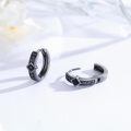 wholesale 925 Sterling Silver 15mm Norse Rune Black Cubic Zirconia Cutout Huggie Hoop Earrings for Men & Women-0-1