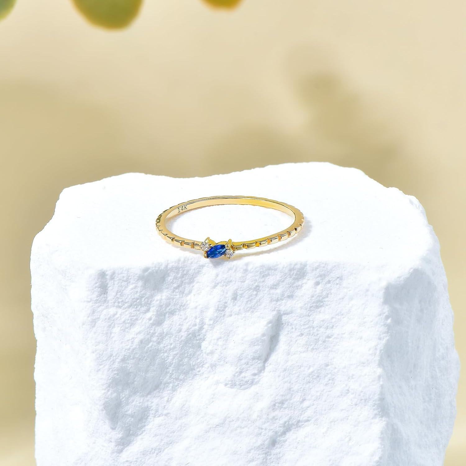 14K Yellow Gold Created Sapphire Marquise Cut Stacking Ring for Women-0-1