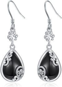 wholesale 925 Sterling Silver Teardrop Filigree Dangle Earrings with Black Onyx and Lapis Lazuli-Black Onyx