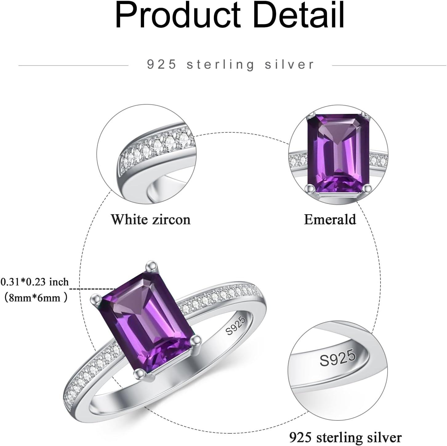 Sterling Silver Emerald Gemstone 8x6mm Women s Engagement Ring-0-3