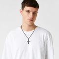 wholesale 925 Sterling Silver Twisted Black Cubic Zirconia Cross Pendant Necklace for Men & Women-0-4