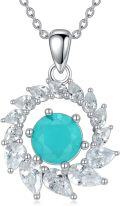 wholesale 925 Sterling Silver Turquoise and Cubic Zirconia Flower Pendant Necklace for Women-0-0