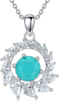 wholesale 925 Sterling Silver Turquoise and Cubic Zirconia Flower Pendant Necklace for Women-Style 1
