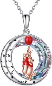 wholesale 925 Sterling Silver Red Coral Winnie The Pooh Pendant Necklaces for Women Girls s 45cm Chain Length-Bear with Balloon-Purple Circle Crystal
