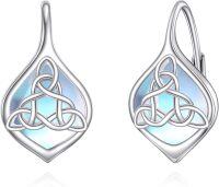 wholesale 925 Sterling Silver Celtic Knot Moonstone Teardrop Leverback Earrings-Irish Celtic Earrings