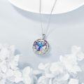 wholesale 925 Sterling Silver Blue Hummingbird Flower Pendant Necklace with Rainbow Crystals and Gold Accents-0-4