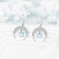 wholesale 925 Sterling Silver Star & Crescent Moon Drop Earrings with Blue Opal Stone - 3D Charm Jewelry for Women Girls Gift Boxed-0-4