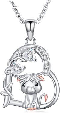 wholesale 925 Sterling Silver Unicorn Heart Pendant Necklace with Cubic Zirconia Stones - Cute  for Women Girlfriends Moms-Highland Cow