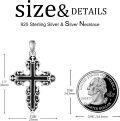 wholesale 925 Sterling Silver Black Enamel Scrollwork Cross Pendant Necklace for Men & Women-0-3