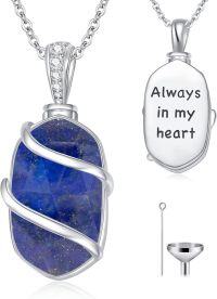 wholesale 925 Sterling Silver Lapis Lazuli Oval Cremation Keepsake Pendant with Funnel and Fill Tool - Always in My Heart-Lapis Lazuli