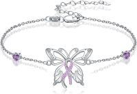 wholesale 925 Sterling Silver Butterfly Pink Crystal Heart Charm Bracelet-Pink Ribbon-Butterfly 7"-9"