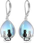 wholesale 925 Sterling Silver Moonstone Cat Family CZ Drop Earrings-0-0