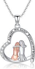 wholesale TOUPOP Sister Gifts From Sister Sterling Silver Heart Sisters Pendant Necklace Always My Sister Forever My Friend Jewelry Gifts For Women Friends Birthday Christmas Gifts -0-0