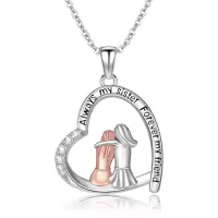 TOUPOP Sterling Silver Heart Sisters Pendant Necklace-undefined