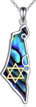 wholesale 925 Sterling Silver Abalone Shell Star of David Israel Map Pendant Necklace-0-0