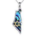wholesale 925 Sterling Silver Abalone Shell Star of David Israel Map Pendant Necklace-0-0