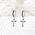 wholesale 925 Sterling Silver Black Enamel Gothic Cross Huggie Hoop Earrings for Men & Women-0-4