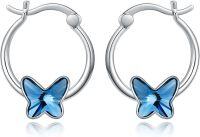 wholesale 925 Sterling Silver Blue Crystal Butterfly Hoop Earrings 20mm Austrian-Butterfly